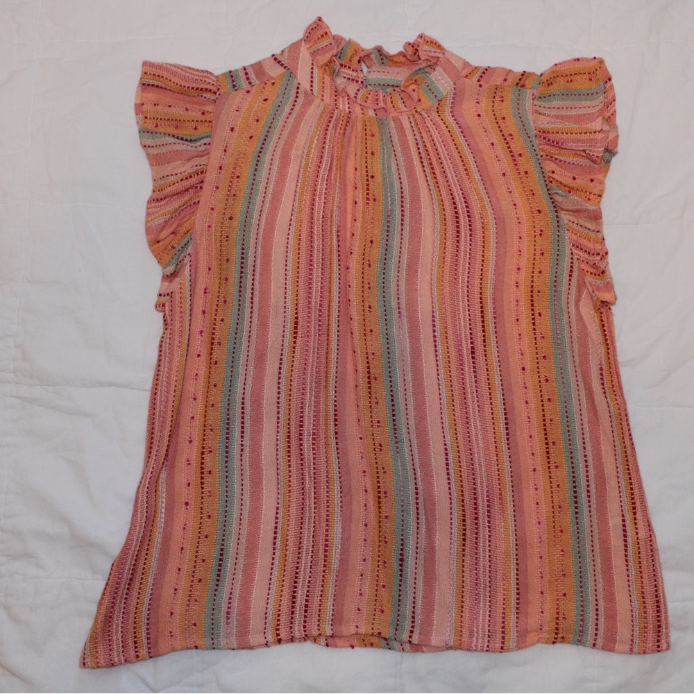 Striped Ruffle Sleeve Blouse